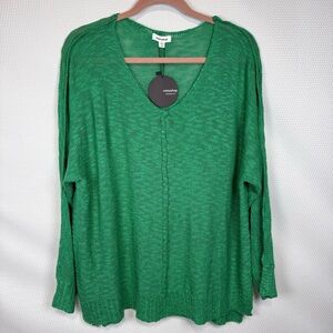 Mittoshop Green 1X Slub Knit Asymmetric Hem Dolman Long Sleeve Tunic Sweater NWT